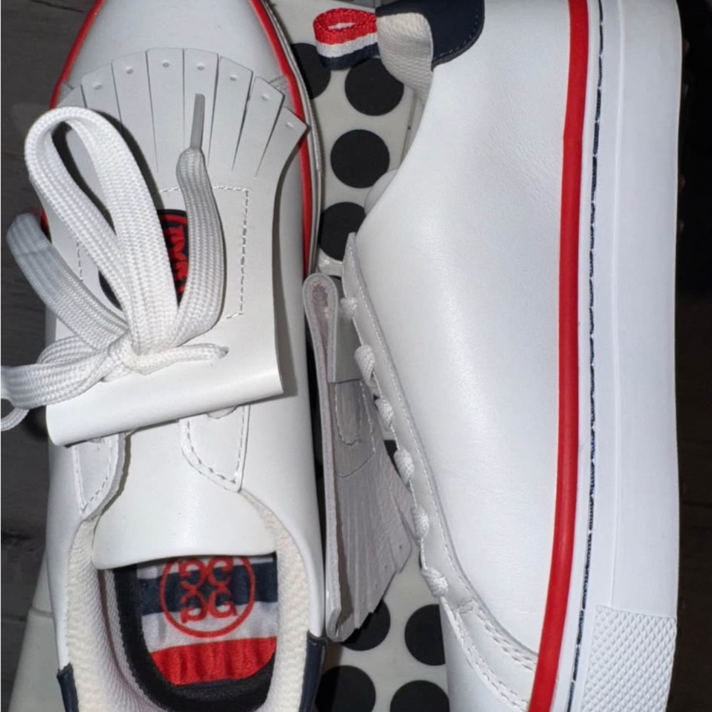 G/FORE White Sneakers with Red and Navy Highlights